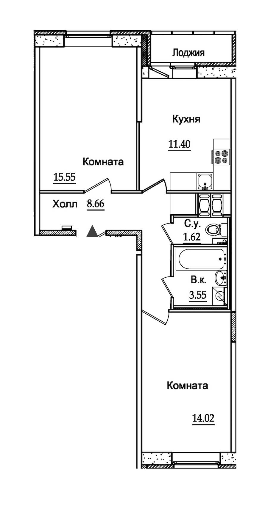 Двухкомнатная квартира в : площадь 56.06 м2 , этаж: 5 – купить в Санкт-Петербурге